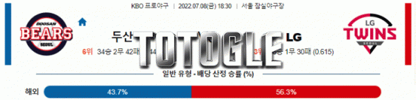 토토글 2022년 07월 08일 두산 LG 경기분석 KBO 야구