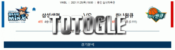 토토글 2021년 11월 25일 삼성생명 하나원큐 경기분석 WKBL 농구