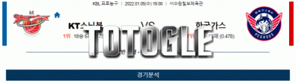 토토글 2022년 01월 05일 수원KT 한국가스공사 경기분석 KBL 농구