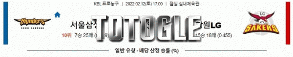 토토글 2022년 02월 12일 서울삼성 창원LG 경기분석 KBL 농구