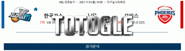 토토글 2021년 11월 01일 한국가스공사 현대모비스 경기분석 KBL 농구