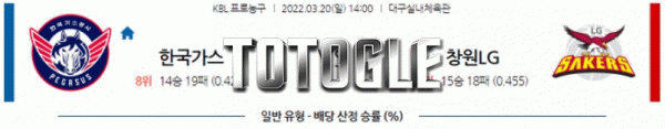 토토글 2022년 03월 20일 한국가스공사 창원LG 경기분석 KBL 농구
