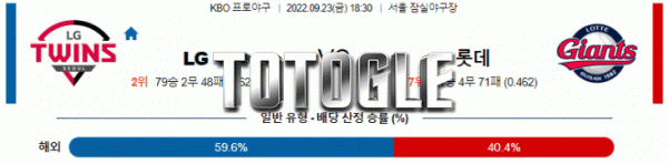 토토글 2022년 09월 23일 LG 롯데 경기분석 KBO 야구