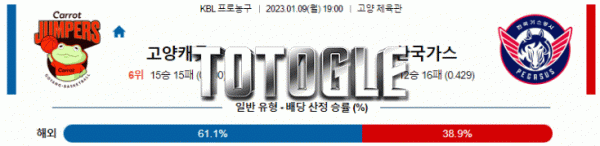 토토글 2023년 01월 09일 고양캐롯 한국가스공사 경기분석 KBL 농구