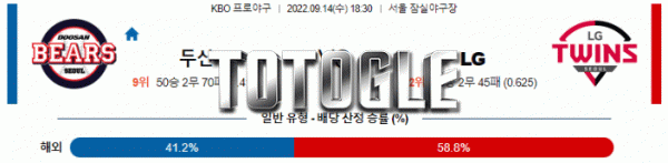 토토글 2022년 09월 14일 두산 LG 경기분석 KBO 야구